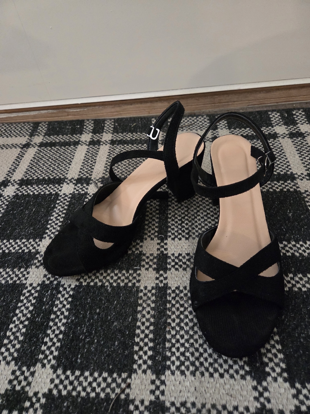 Black Suede Block Heel Sandals - Women